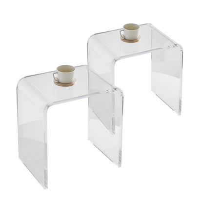 Set of 2 Clear Acrylic C-Shaped Side Tables for Living Room, Bedroom, Study