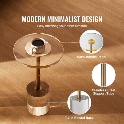 Clear Acrylic Side Table with Solid Base, 0.3m Round Top, 0.5m High