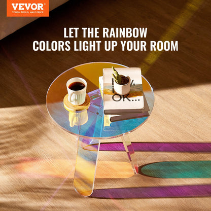 VEVOR Round Iridescent Side Table, Acrylic End Table, Clear Rainbow Acrylic Coffee