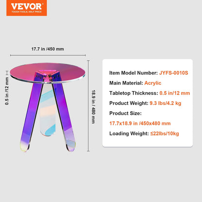 Round Iridescent Acrylic Side Table for Living Room and Bedroom, 0.45m High