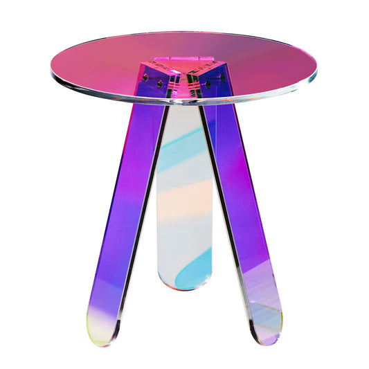 VEVOR Round Iridescent Side Table, Acrylic End Table, Clear Rainbow Acrylic Coffee