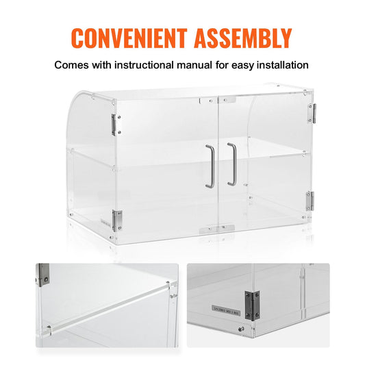 2-Tier Acrylic Bakery Display Case with Rear Door & Removable Shelves