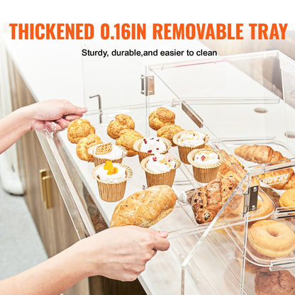 VEVOR Pastry Display Case, 2-Tier Commercial Countertop Bakery Display Case, Acrylic Display Box with Rear Door Access & Removable Shelves, Keep Fresh for Donut Bagels Cake Cookie