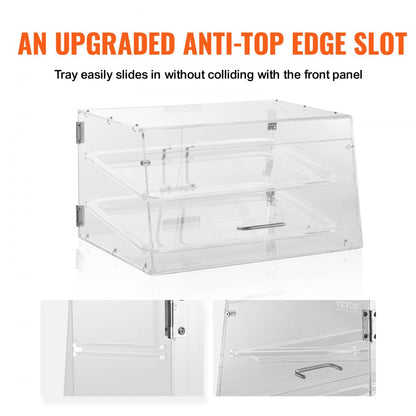 VEVOR Pastry Display Case, 2-Tier Commercial Countertop Bakery Display Case, Acrylic Display Box with Rear Door Access & Removable Shelves, Keep Fresh for Donut Bagels Cake Cookie