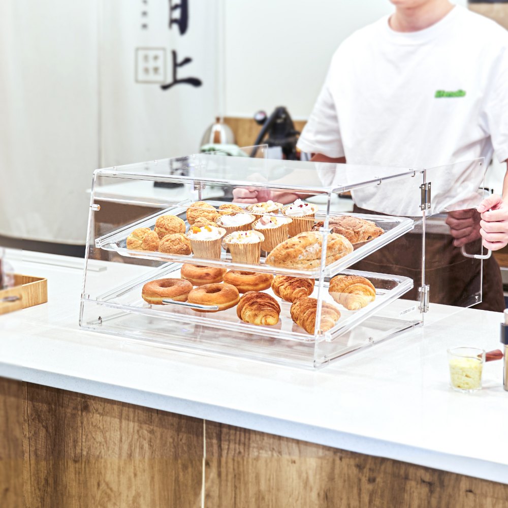 VEVOR Pastry Display Case, 2-Tier Commercial Countertop Bakery Display Case, Acrylic Display Box with Rear Door Access & Removable Shelves, Keep Fresh for Donut Bagels Cake Cookie