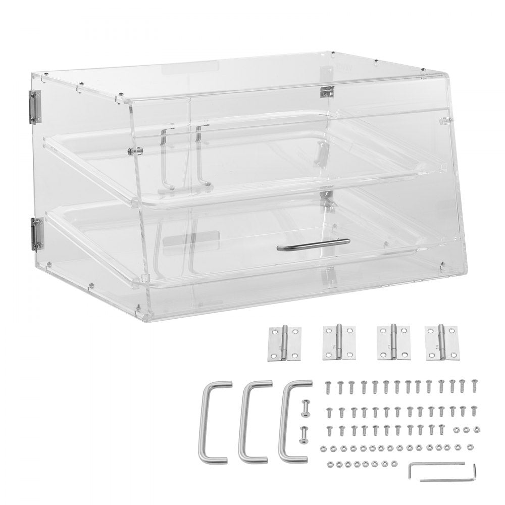VEVOR Pastry Display Case, 2-Tier Commercial Countertop Bakery Display Case, Acrylic Display Box with Rear Door Access & Removable Shelves, Keep Fresh for Donut Bagels Cake Cookie