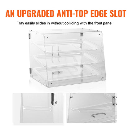3-Tier Acrylic Pastry Display Case with Magnetic Rear Door & Removable Shelves