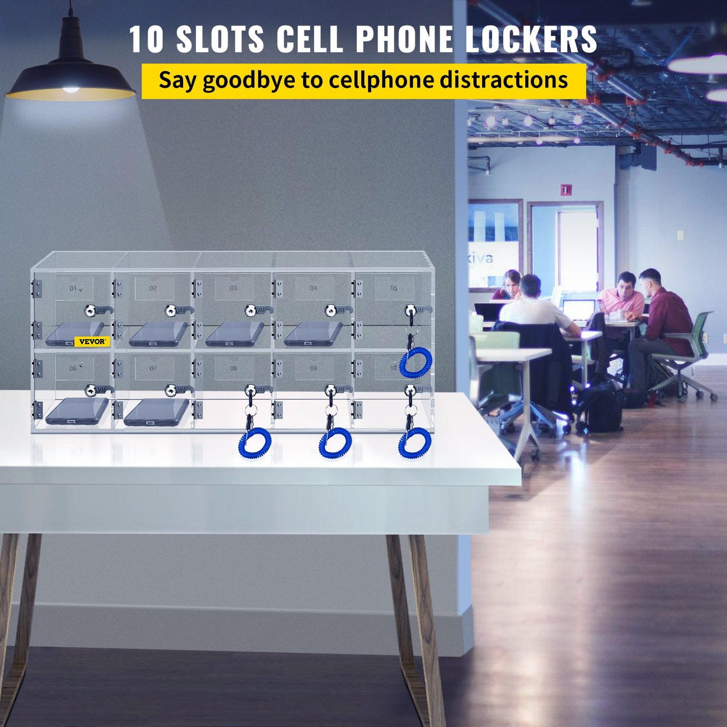 VEVOR Cell Phone Storage Locker, 10 Slots Acrylic Material with Door Locks and Keys,