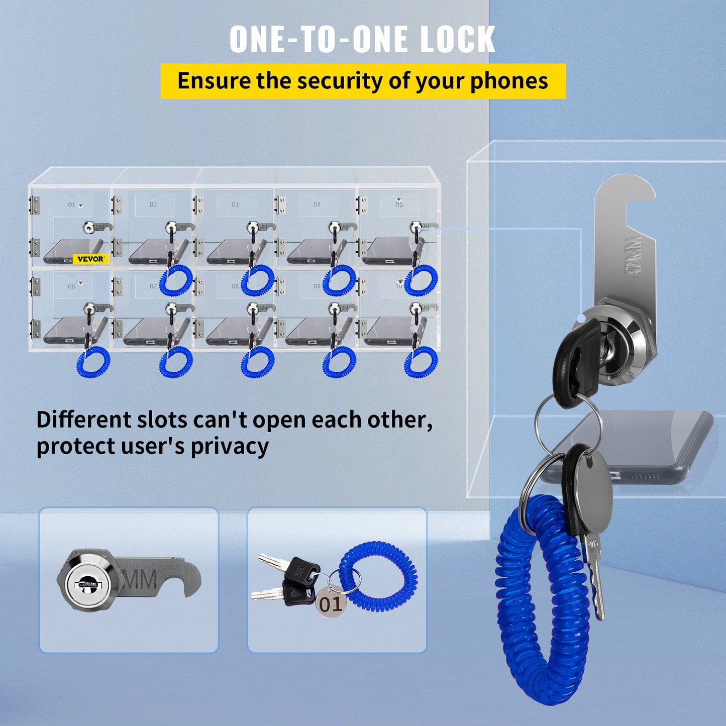 VEVOR Cell Phone Storage Locker, 10 Slots Acrylic Material with Door Locks and Keys,