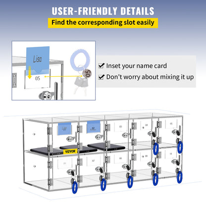 VEVOR Cell Phone Storage Locker, 10 Slots Acrylic Material with Door Locks and Keys,