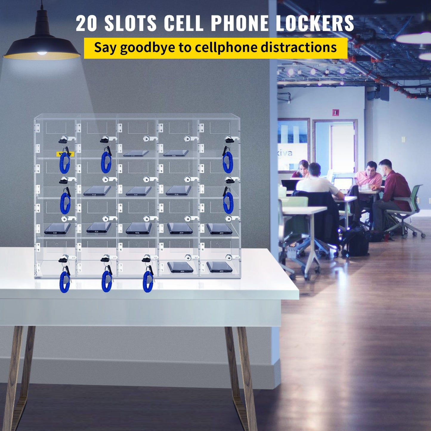 VEVOR Acrylic Cell Phone Locker Box Storage Cabinet Pocket w/Keys 10 Slots Clear