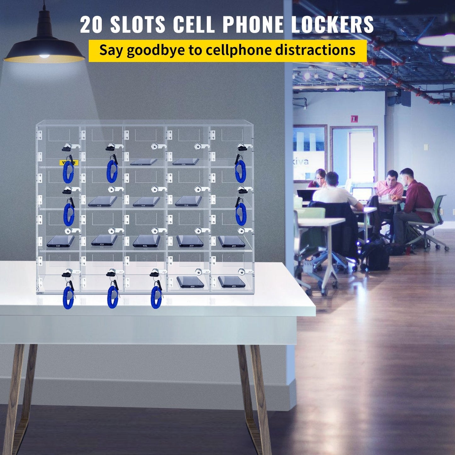 Clear Acrylic Phone Storage Cabinet with Keys, 20 Slots, Wall Mountable
