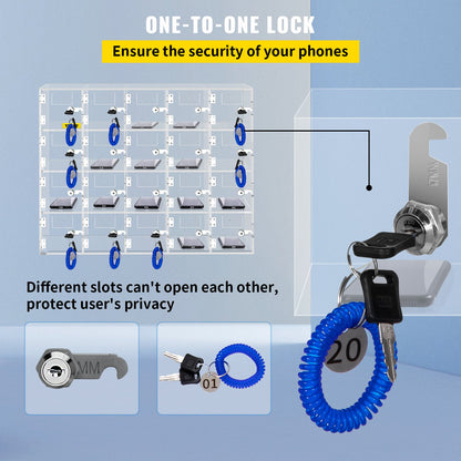 VEVOR Acrylic Cell Phone Locker Box Storage Cabinet Pocket w/Keys 10 Slots Clear