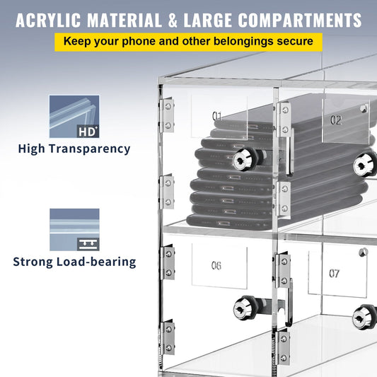Clear Acrylic Phone Storage Cabinet with Keys, 20 Slots, Wall Mountable