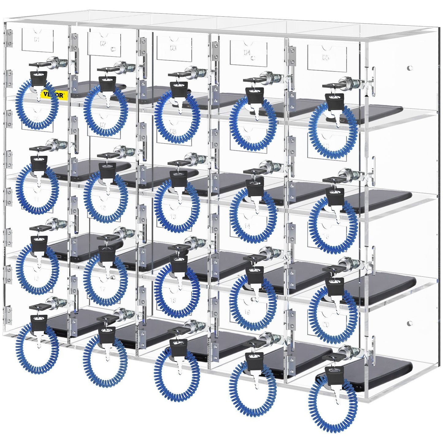Clear Acrylic Phone Storage Cabinet with Keys, 20 Slots, Wall Mountable