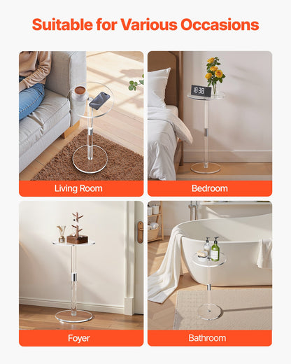 Acrylic Drink Table, Clear End Table Round Top with Solid Post, Modern Acrylic Cake Table Stand, Transparent Side Desk for Coffee, Drink, Food, Snack, Easy Assembly, 25.4 x 25.4 x 54 cm (Clear)