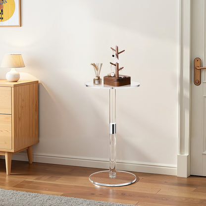 Acrylic Drink Table, Clear End Table Round Top with Solid Post, Modern Acrylic Cake Table Stand, Transparent Side Desk for Coffee, Drink, Food, Snack, Easy Assembly, 25.4 x 25.4 x 54 cm (Clear)