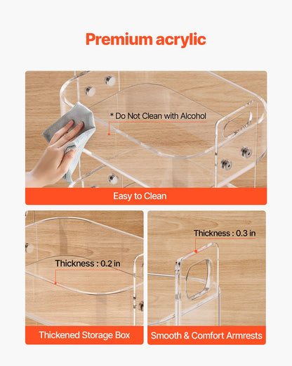 Acrylic Table with Wheels, 2 Tiers Mobile Cart Table, Modern Rolling Acrylic Storage Desk, Clear Nightstand Side End Desk, for Living Room, Bedroom, Bar, Office, 30.5 x 41.6 x 48 cm (Clear)