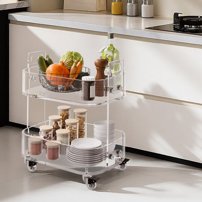 Acrylic Table with Wheels, 2 Tiers Mobile Cart Table, Modern Rolling Acrylic Storage Desk, Clear Nightstand Side End Desk, for Living Room, Bedroom, Bar, Office, 30.5 x 41.6 x 48 cm (Clear)