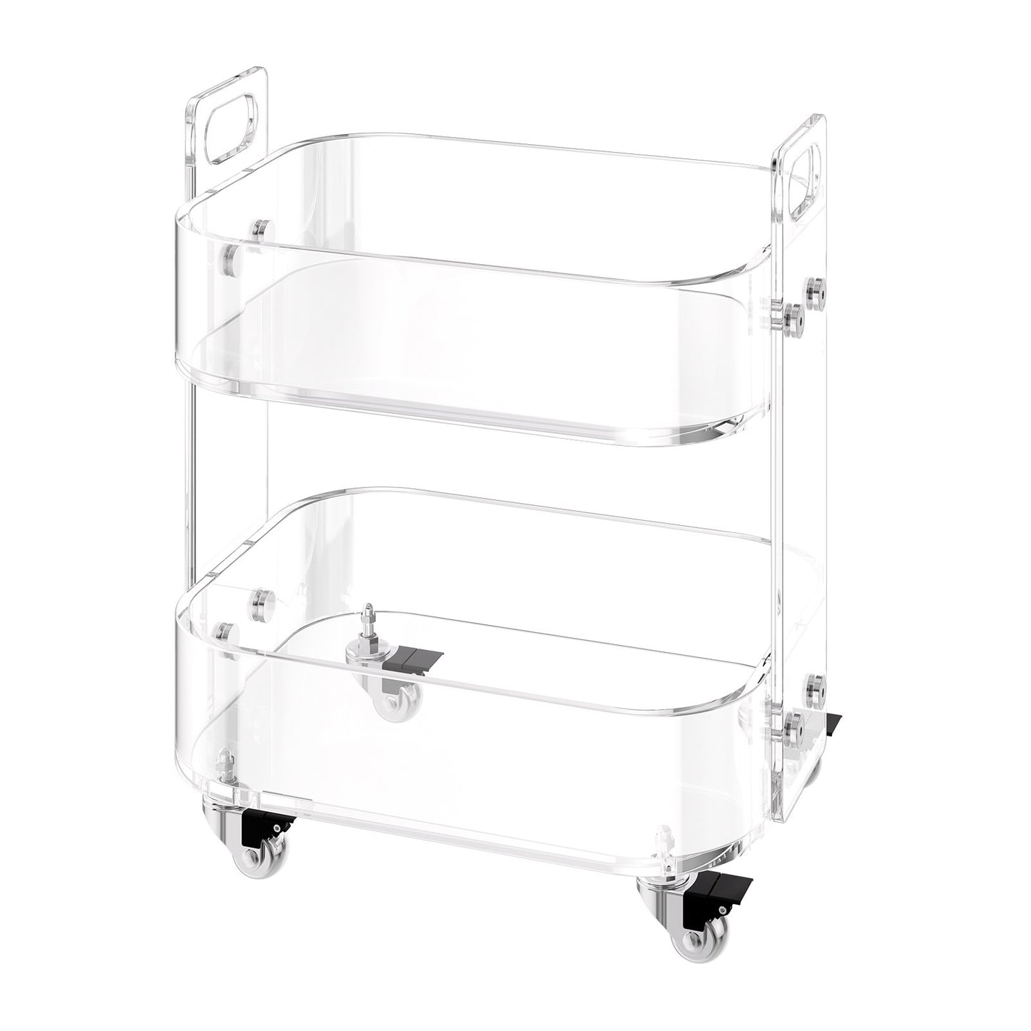 Acrylic Table with Wheels, 2 Tiers Mobile Cart Table, Modern Rolling Acrylic Storage Desk, Clear Nightstand Side End Desk, for Living Room, Bedroom, Bar, Office, 30.5 x 41.6 x 48 cm (Clear)