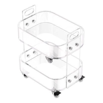 Acrylic Table with Wheels, 2 Tiers Mobile Cart Table, Modern Rolling Acrylic Storage Desk, Clear Nightstand Side End Desk, for Living Room, Bedroom, Bar, Office, 30.5 x 41.6 x 48 cm (Clear)