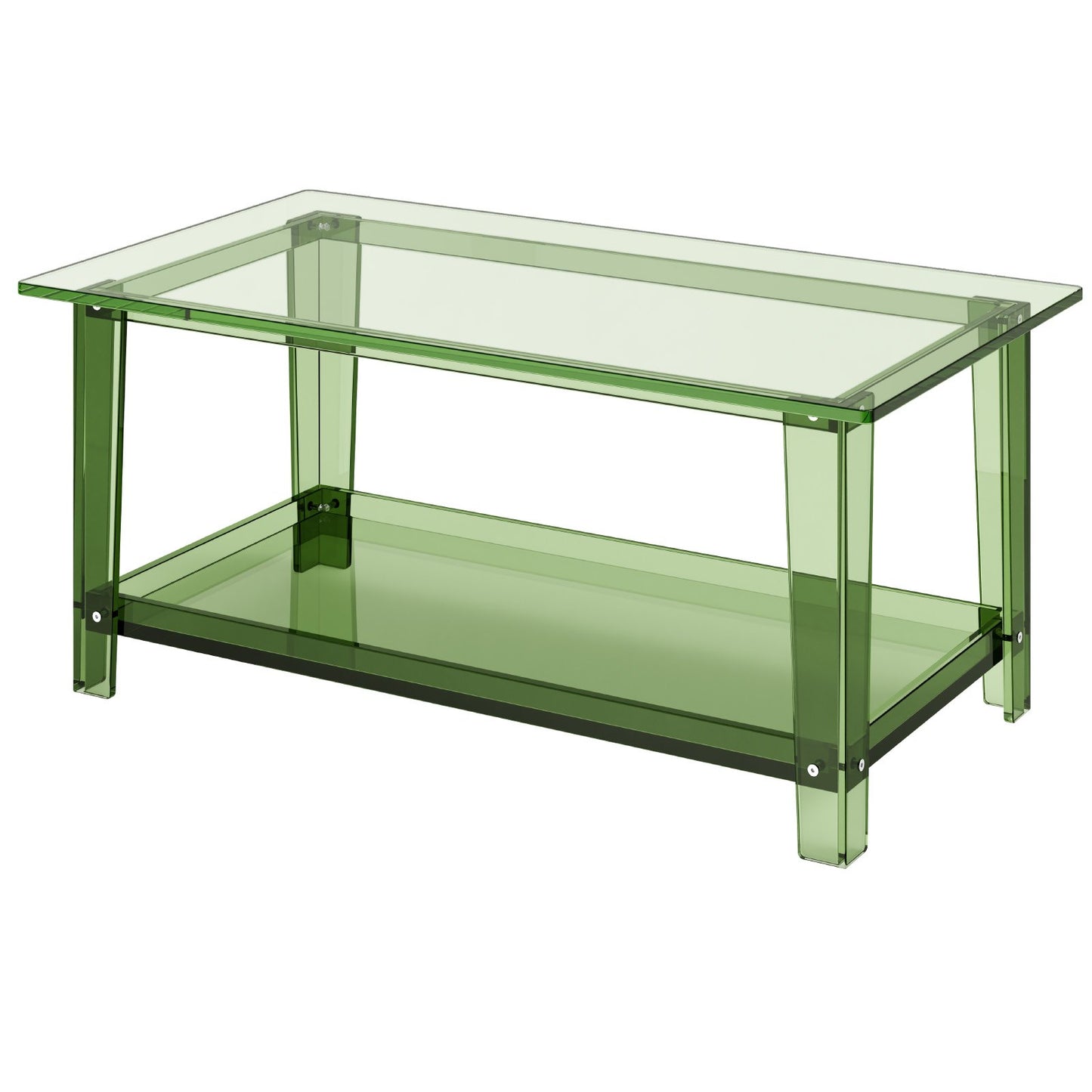 Acrylic Coffee Table, 2 Tiers Center Table with Storage Shelf, Modern Rectangle Acrylic Coffee Desk, Ideal for Dining Room, Kitchen Island, Restaurant, Office, 50 x 80 x 40 cm (Green)
