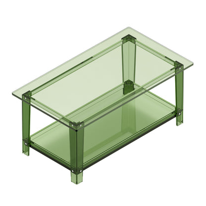 Acrylic Coffee Table, 2 Tiers Center Table with Storage Shelf, Modern Rectangle Acrylic Coffee Desk, Ideal for Dining Room, Kitchen Island, Restaurant, Office, 50 x 80 x 40 cm (Green)