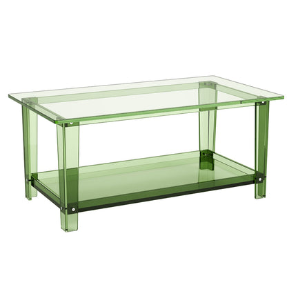 Acrylic Coffee Table, 2 Tiers Center Table with Storage Shelf, Modern Rectangle Acrylic Coffee Desk, Ideal for Dining Room, Kitchen Island, Restaurant, Office, 50 x 80 x 40 cm (Green)