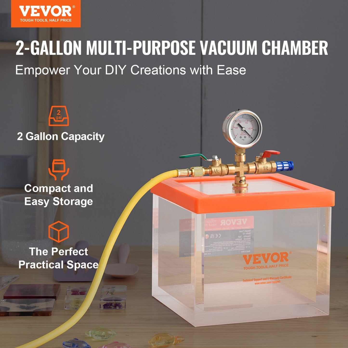 2-Gallon Multipurpose Vacuum Chamber for Resin, Silica Gel, and Gypsum Degassing