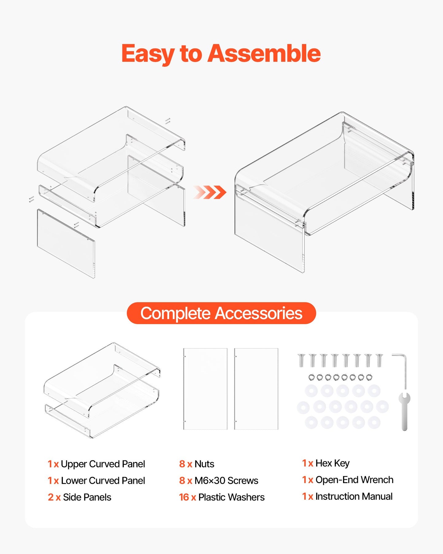 Acrylic Coffee Table, 2 Tiers Center Table with Storage Shelf, Modern Rectangle Acrylic Coffee Desk, Ideal for Dining Room, Kitchen Island, Restaurant, Office, 50 x 80 x 38 cm (Clear)