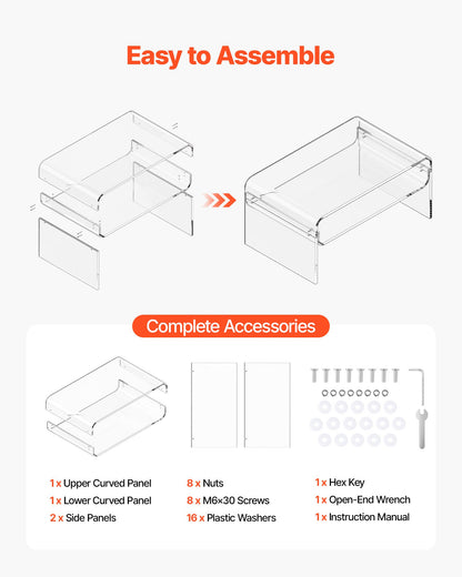 Acrylic Coffee Table, 2 Tiers Center Table with Storage Shelf, Modern Rectangle Acrylic Coffee Desk, Ideal for Dining Room, Kitchen Island, Restaurant, Office, 50 x 80 x 38 cm (Clear)