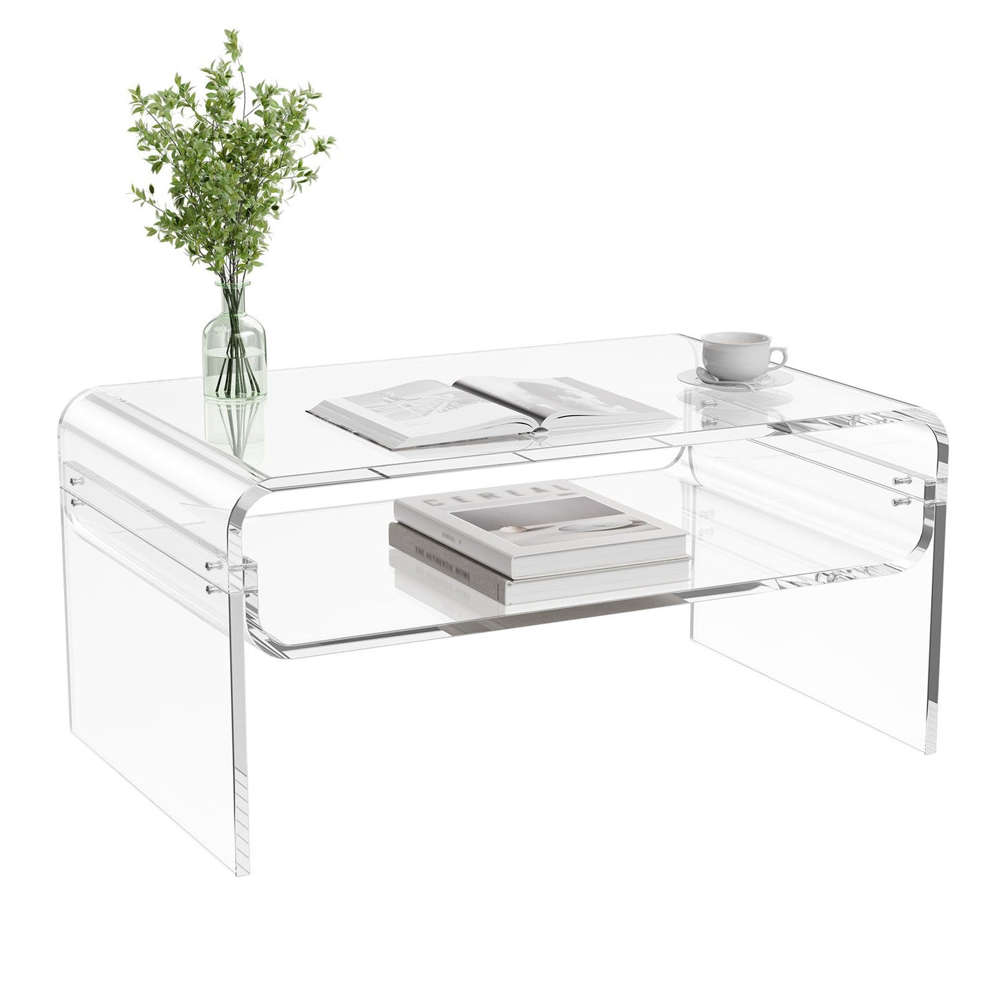 Acrylic Coffee Table, 2 Tiers Center Table with Storage Shelf, Modern Rectangle Acrylic Coffee Desk, Ideal for Dining Room, Kitchen Island, Restaurant, Office, 50 x 80 x 38 cm (Clear)