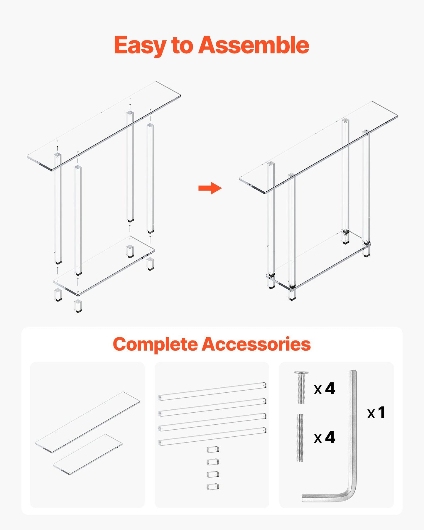 Acrylic Console Table, 2 Tiers Narrow Side Desk with Bottom Open Storage, Modern Rectangle Acrylic End Table, Transparent Entry Desk for Foyer, Hallway, Living Room, 19.3 x 100 x 80 cm (Clear)
