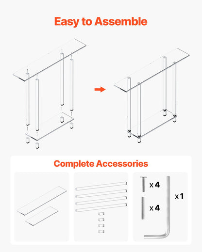 Acrylic Console Table, 2 Tiers Narrow Side Desk with Bottom Open Storage, Modern Rectangle Acrylic End Table, Transparent Entry Desk for Foyer, Hallway, Living Room, 19.3 x 100 x 80 cm (Clear)