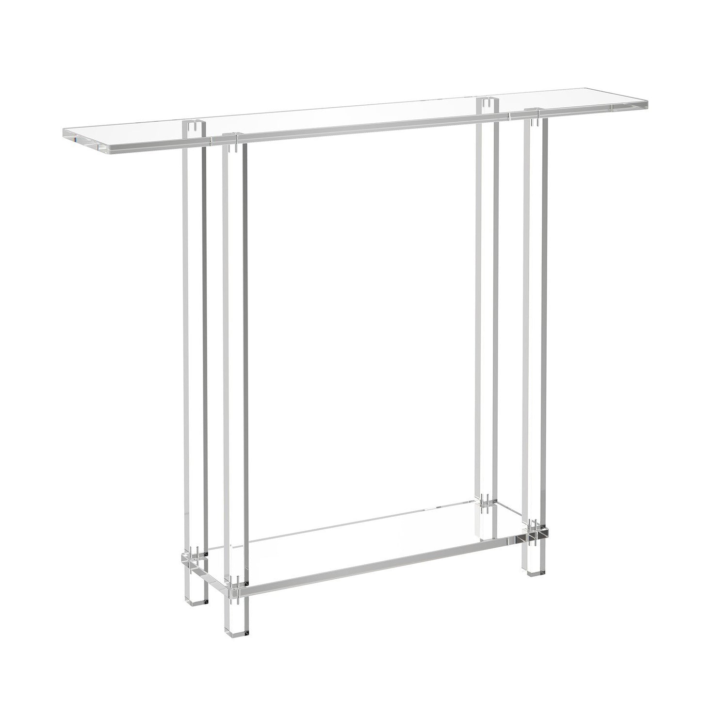 Acrylic Console Table, 2 Tiers Narrow Side Desk with Bottom Open Storage, Modern Rectangle Acrylic End Table, Transparent Entry Desk for Foyer, Hallway, Living Room, 19.3 x 100 x 80 cm (Clear)