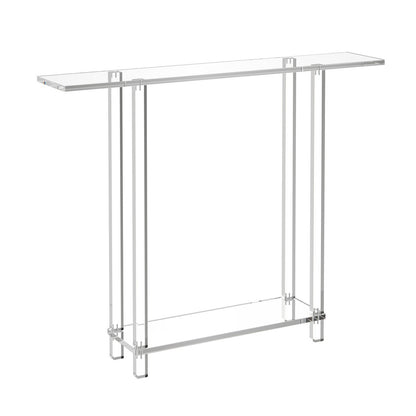 Acrylic Console Table, 2 Tiers Narrow Side Desk with Bottom Open Storage, Modern Rectangle Acrylic End Table, Transparent Entry Desk for Foyer, Hallway, Living Room, 19.3 x 100 x 80 cm (Clear)