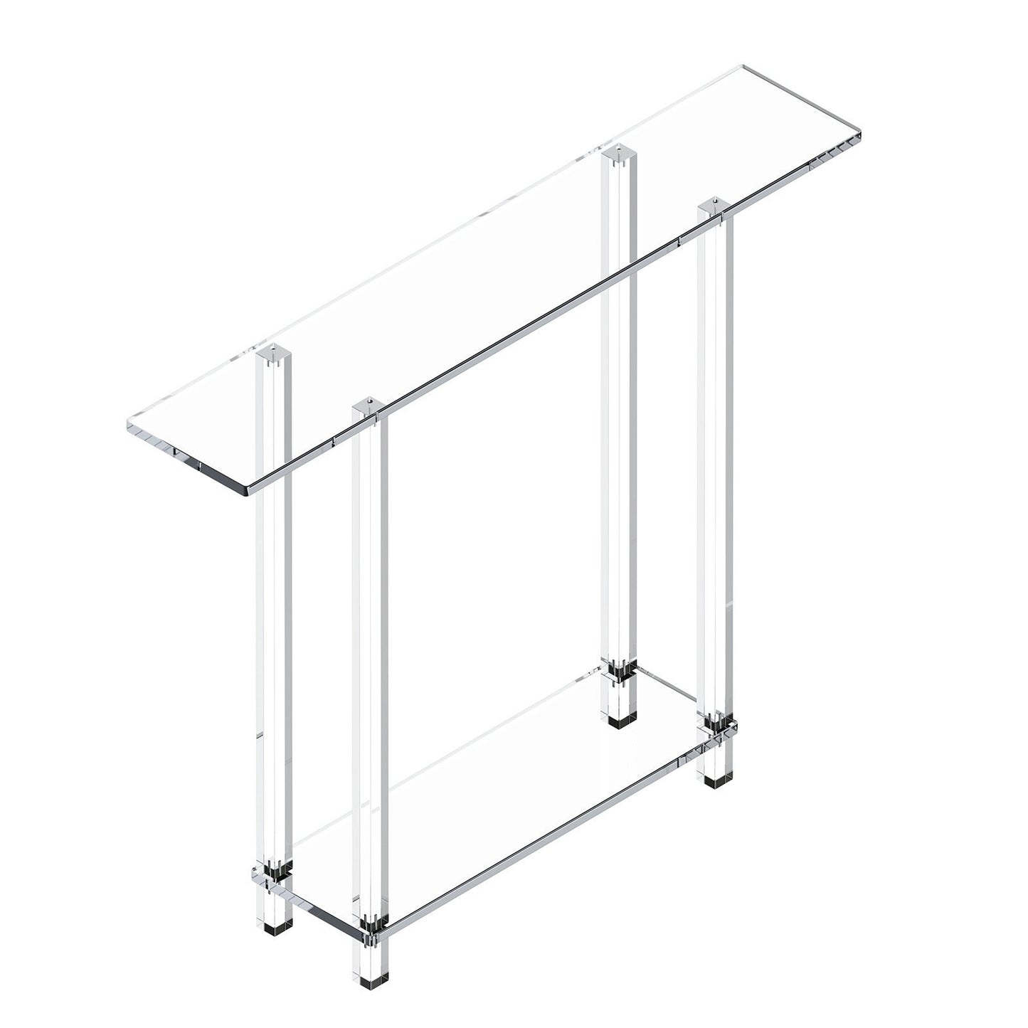 Acrylic Console Table, 2 Tiers Narrow Side Desk with Bottom Open Storage, Modern Rectangle Acrylic End Table, Transparent Entry Desk for Foyer, Hallway, Living Room, 19.3 x 100 x 80 cm (Clear)