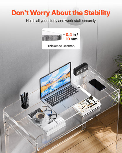 Acrylic Table, 2 Tiers Clear End Table with Storage Shelf, Modern Rectangle Acrylic Side Desk, Transparent Thick Desk Nightstand for Bedroom, Office, Living Room, 40 x 85 x 75 cm (Clear)