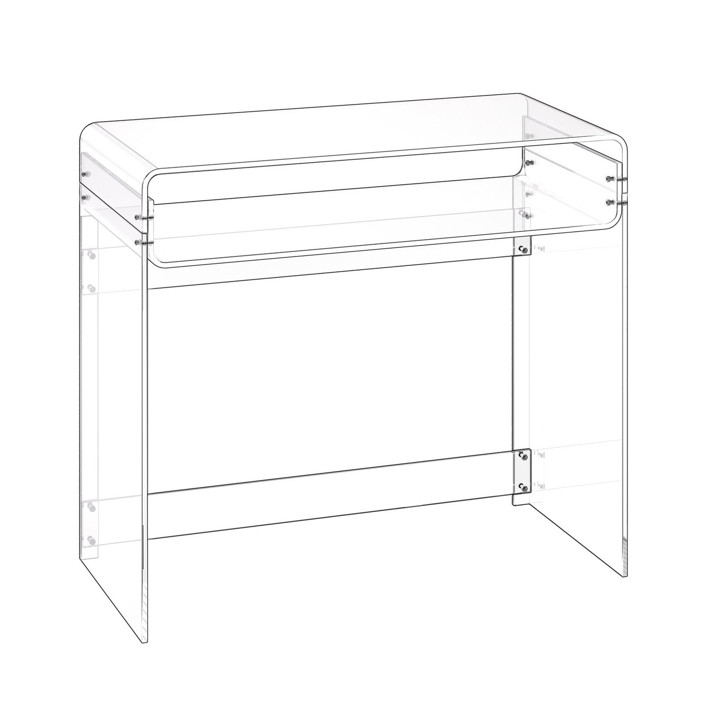 Acrylic Table, 2 Tiers Clear End Table with Storage Shelf, Modern Rectangle Acrylic Side Desk, Transparent Thick Desk Nightstand for Bedroom, Office, Living Room, 40 x 85 x 75 cm (Clear)