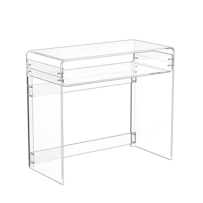 Acrylic Table, 2 Tiers Clear End Table with Storage Shelf, Modern Rectangle Acrylic Side Desk, Transparent Thick Desk Nightstand for Bedroom, Office, Living Room, 40 x 85 x 75 cm (Clear)