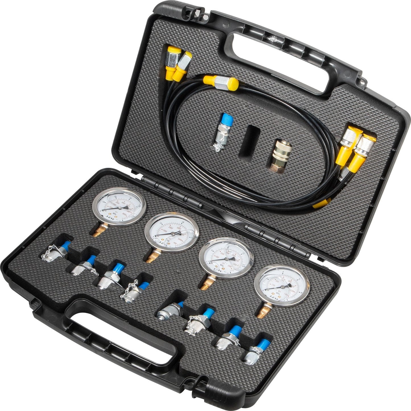 Hydraulic Pressure Test Kit with Gauges & 1.6m Hose for Construction Machinery