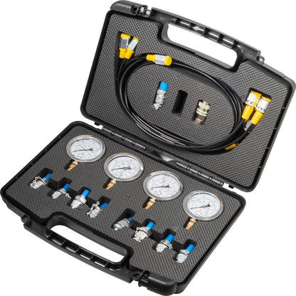 Hydraulic Pressure Test Kit with Gauges & 1.6m Hose for Construction Machinery