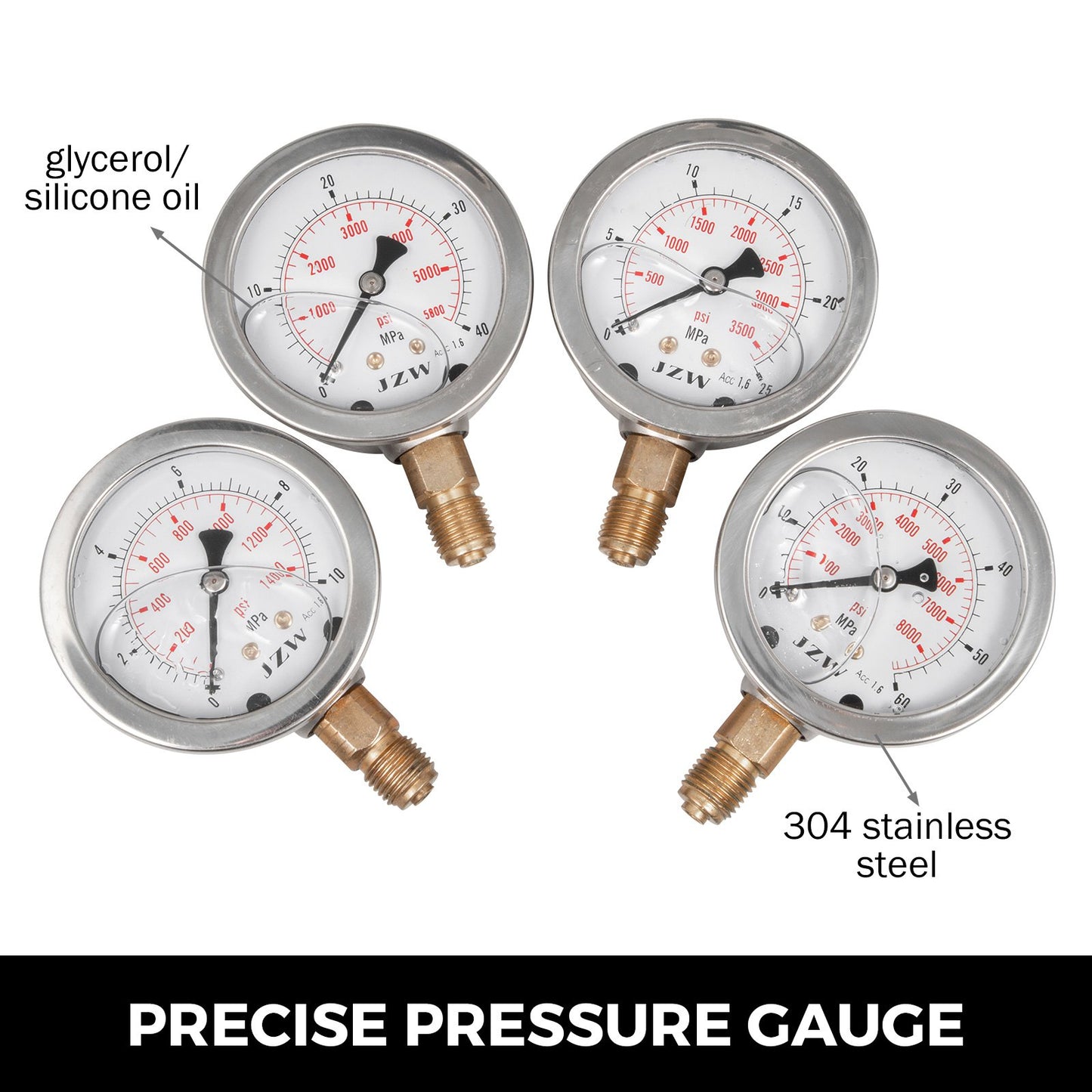 VEVOR Hydraulic Pressure Test Kit 10/25/40/60 Mpa Hydraulic Pressure Gauges with