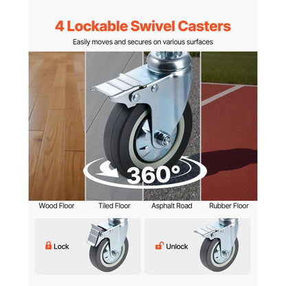 Bedside Commode Chair with Four Wheels 4-in-1 Raised Toilet Seat 159 kg
