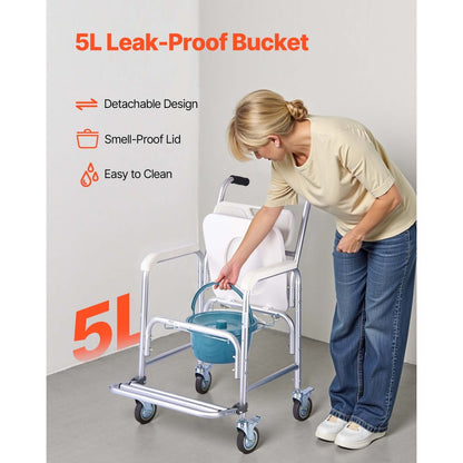 Bedside Commode Chair with Four Wheels 4-in-1 Raised Toilet Seat 159 kg