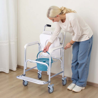 Bedside Commode Chair with Four Wheels 4-in-1 Raised Toilet Seat 159 kg