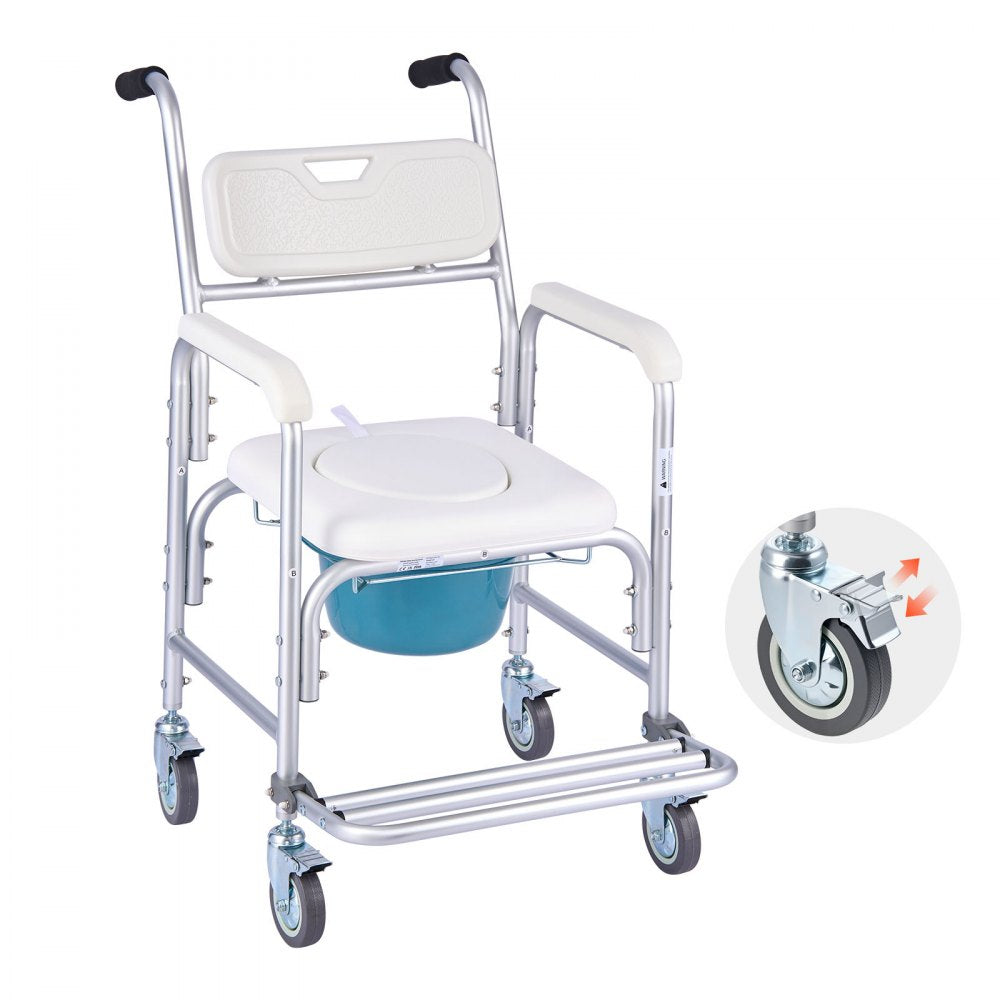 Bedside Commode Chair with Four Wheels 4-in-1 Raised Toilet Seat 159 kg