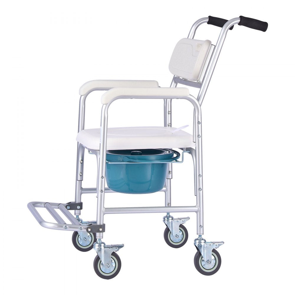 Bedside Commode Chair with Four Wheels 4-in-1 Raised Toilet Seat 159 kg