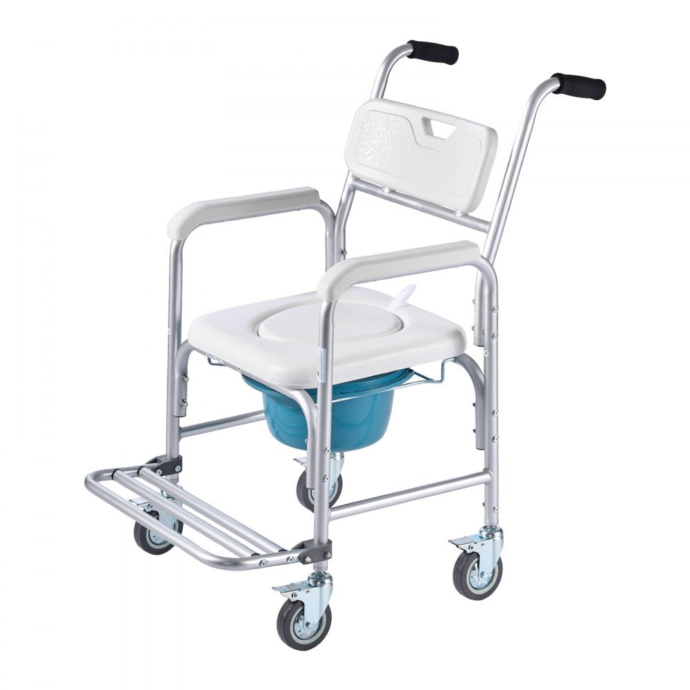 Bedside Commode Chair with Four Wheels 4-in-1 Raised Toilet Seat 159 kg