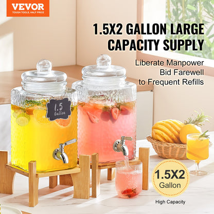 VEVOR Beverage Dispenser, 1.5 Gallon Drink Dispensers for Parties, Glass Juice Dispenser